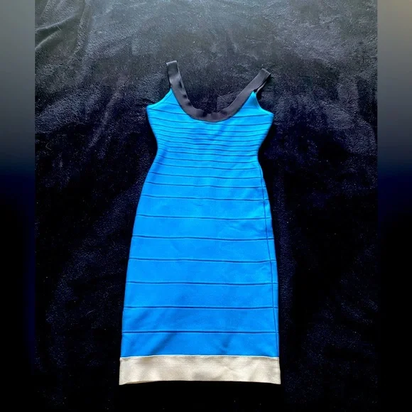 herve leger blue fringe dress THE GRACIE MIDI DRESS  HERV LGER